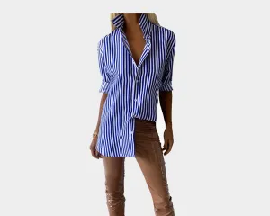 54 Stripe Bleue Royal et Blanc long Sleeve Weekender Shirt - The Rodeo Drive