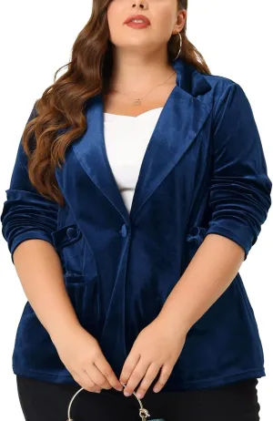 Agnes Orinda Plus Size Velvet Blazers Jackets for Women Casual Lapel Suit Office Work Blazer
