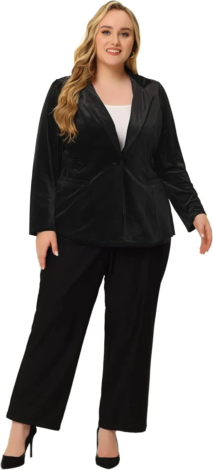 Agnes Orinda Plus Size Velvet Blazers Jackets for Women Casual Lapel Suit Office Work Blazer