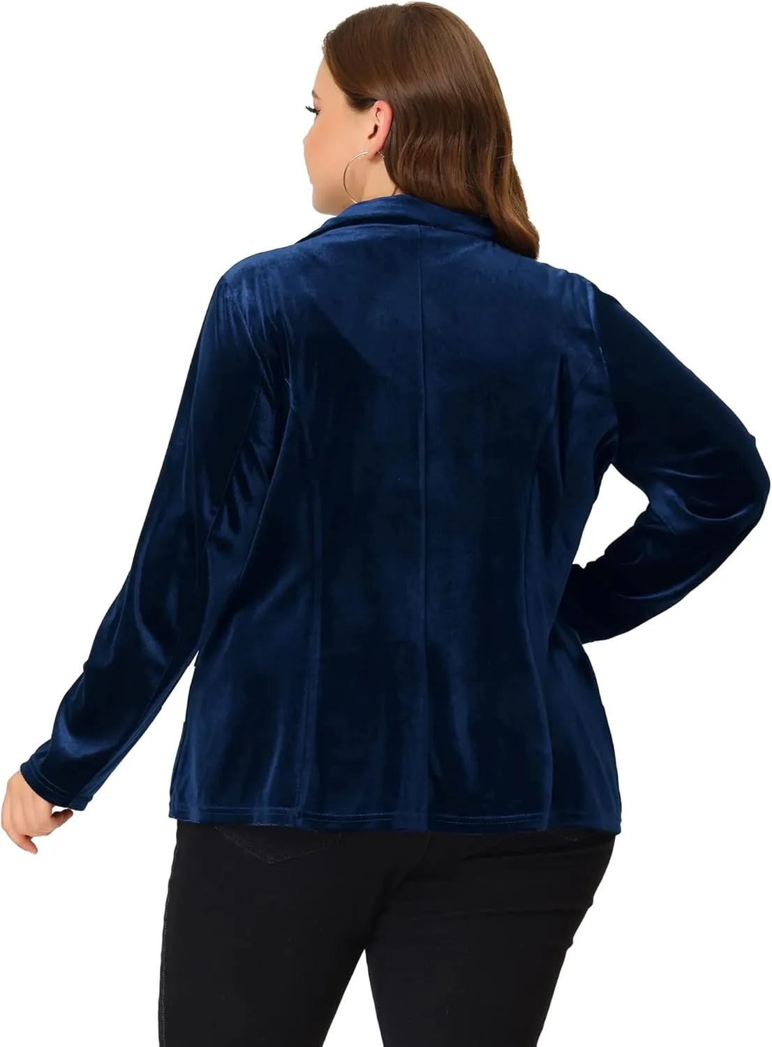 Agnes Orinda Plus Size Velvet Blazers Jackets for Women Casual Lapel Suit Office Work Blazer