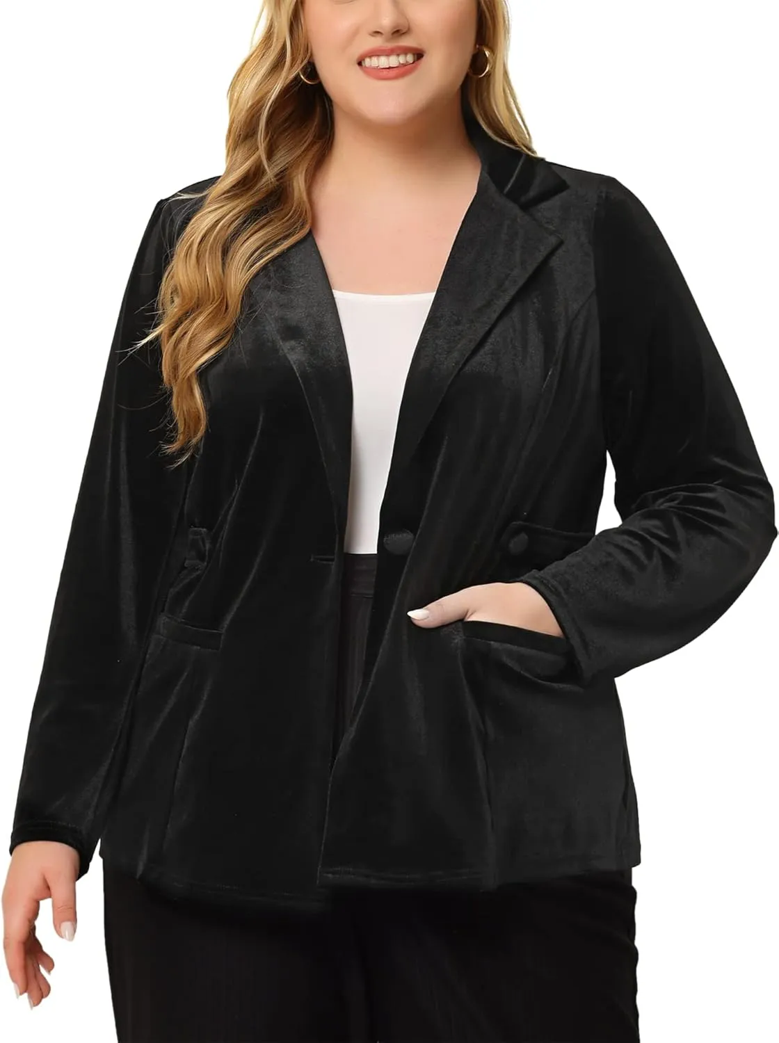 Agnes Orinda Plus Size Velvet Blazers Jackets for Women Casual Lapel Suit Office Work Blazer