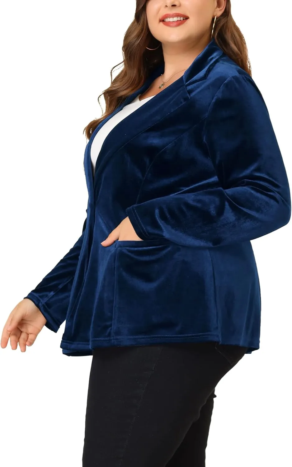 Agnes Orinda Plus Size Velvet Blazers Jackets for Women Casual Lapel Suit Office Work Blazer