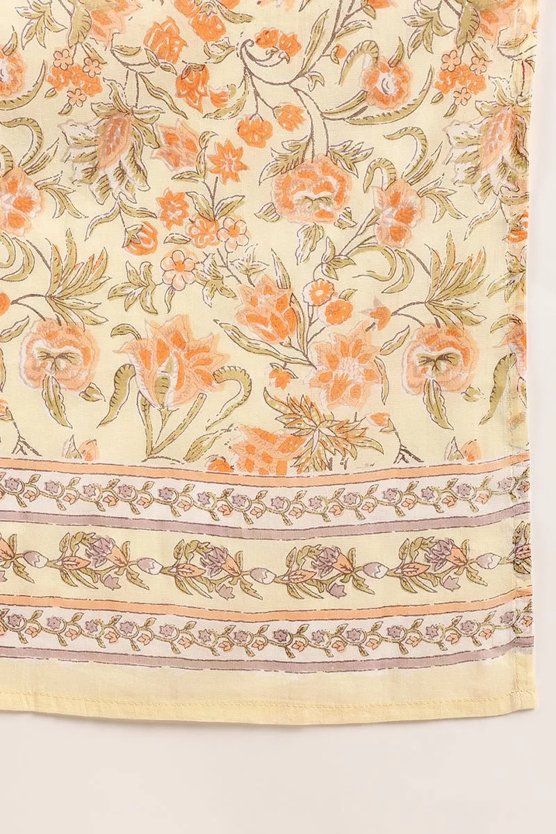Ahika Orange Pure Cotton Floral Embroidered Straight Suit Set