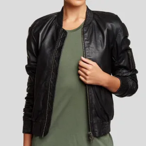 Belle Black Bomber Leather Jackets
