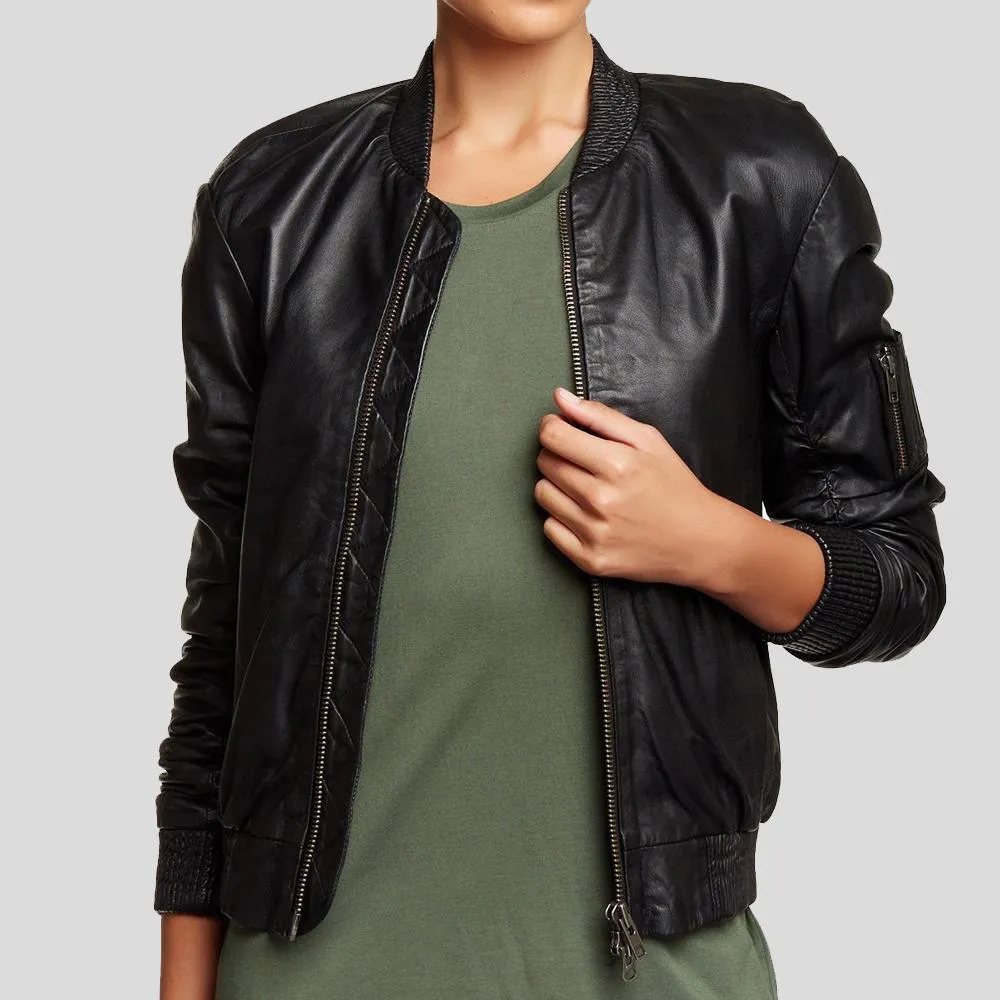Belle Black Bomber Leather Jackets