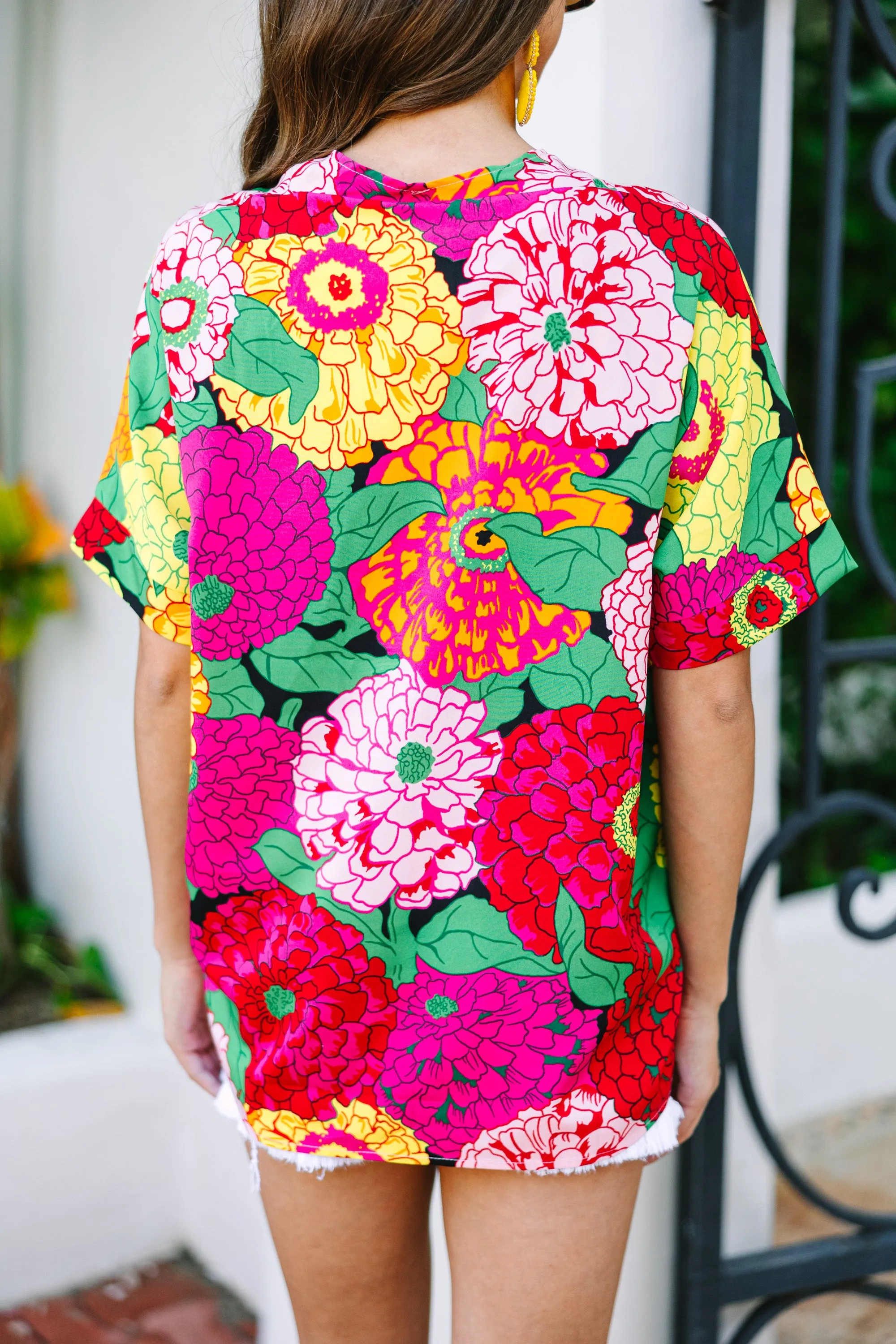By The Garden Red Floral Top
