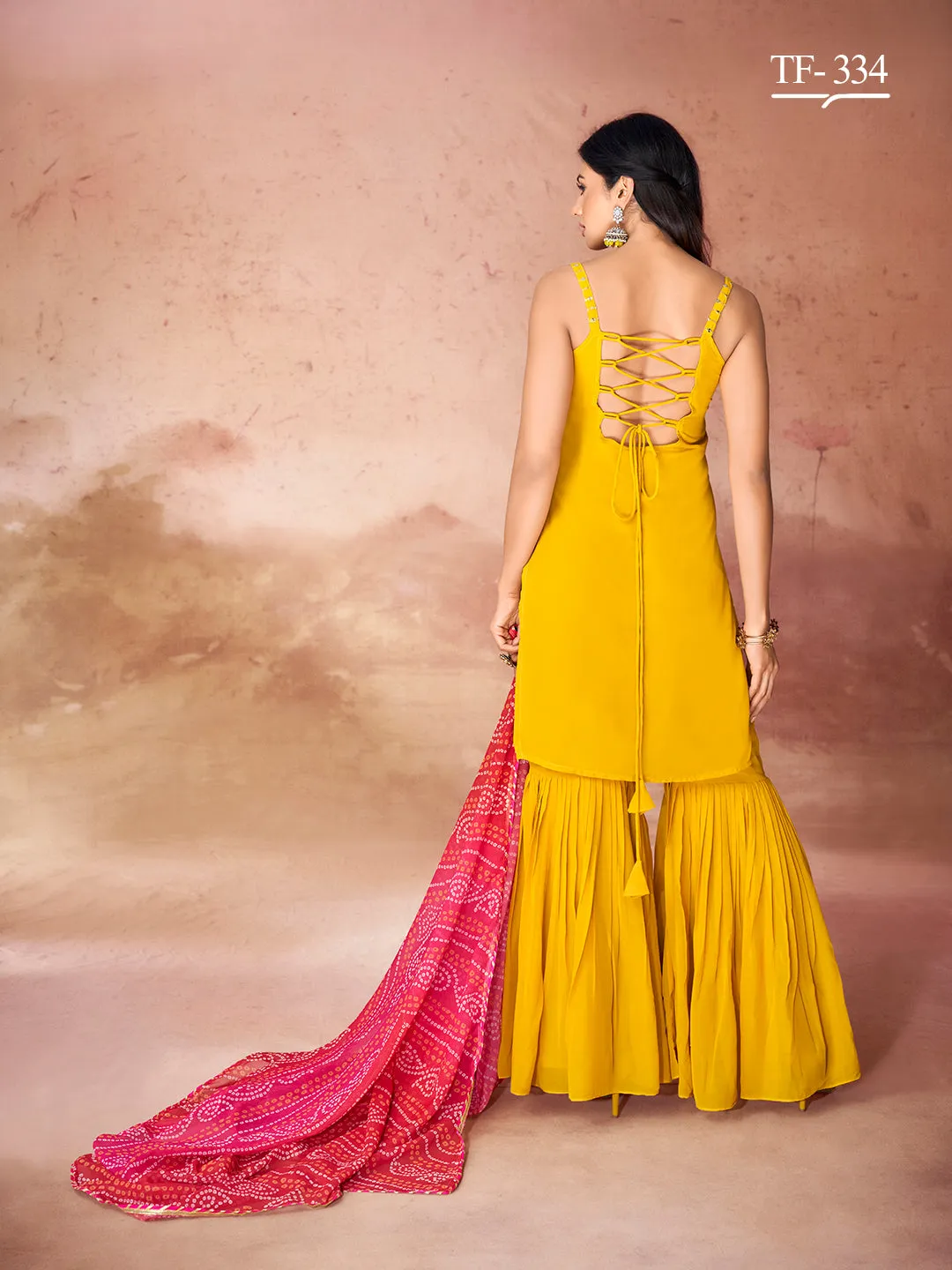 Chic Mustard Short Top Gharara Set with Dupatta