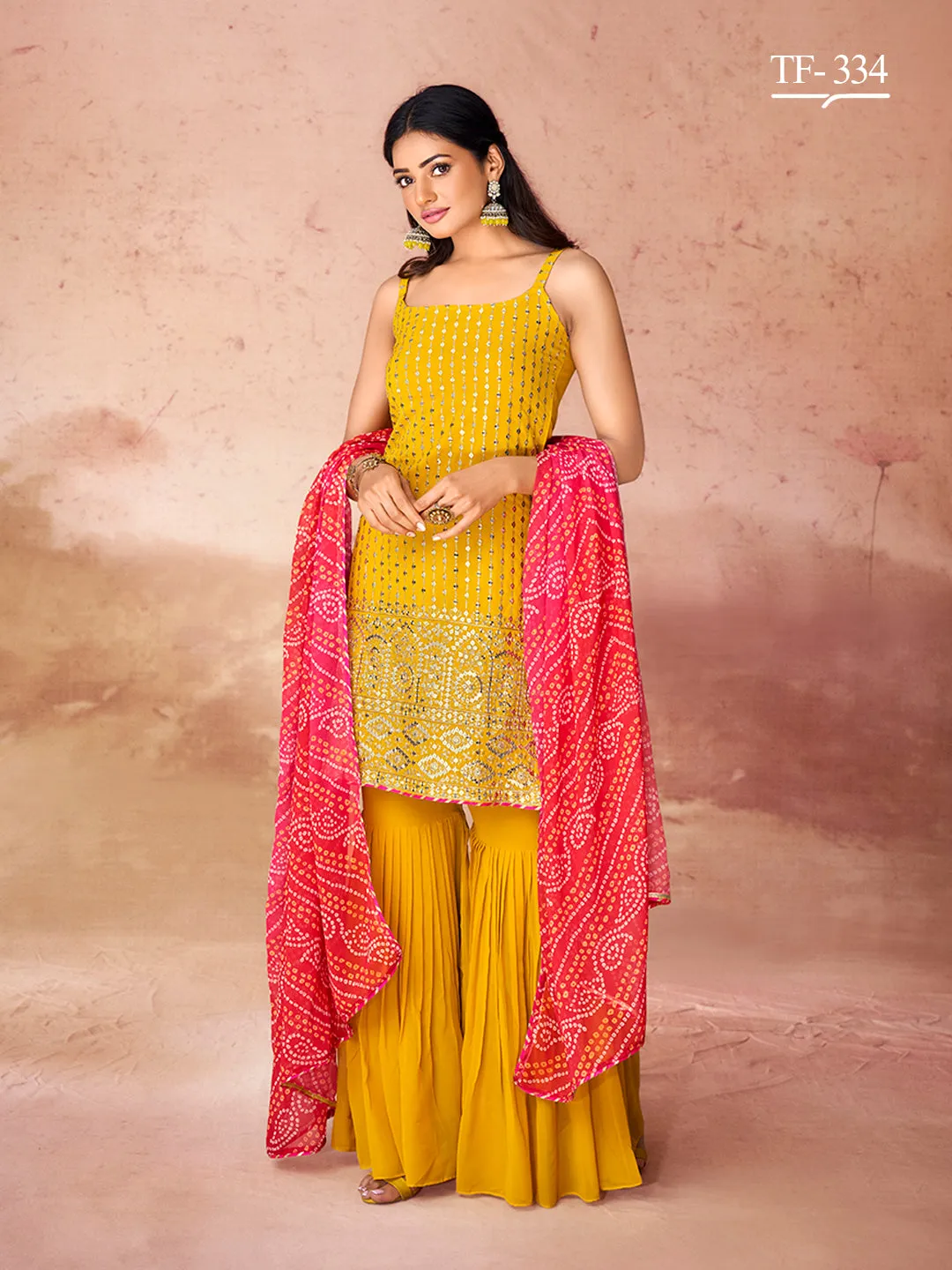 Chic Mustard Short Top Gharara Set with Dupatta
