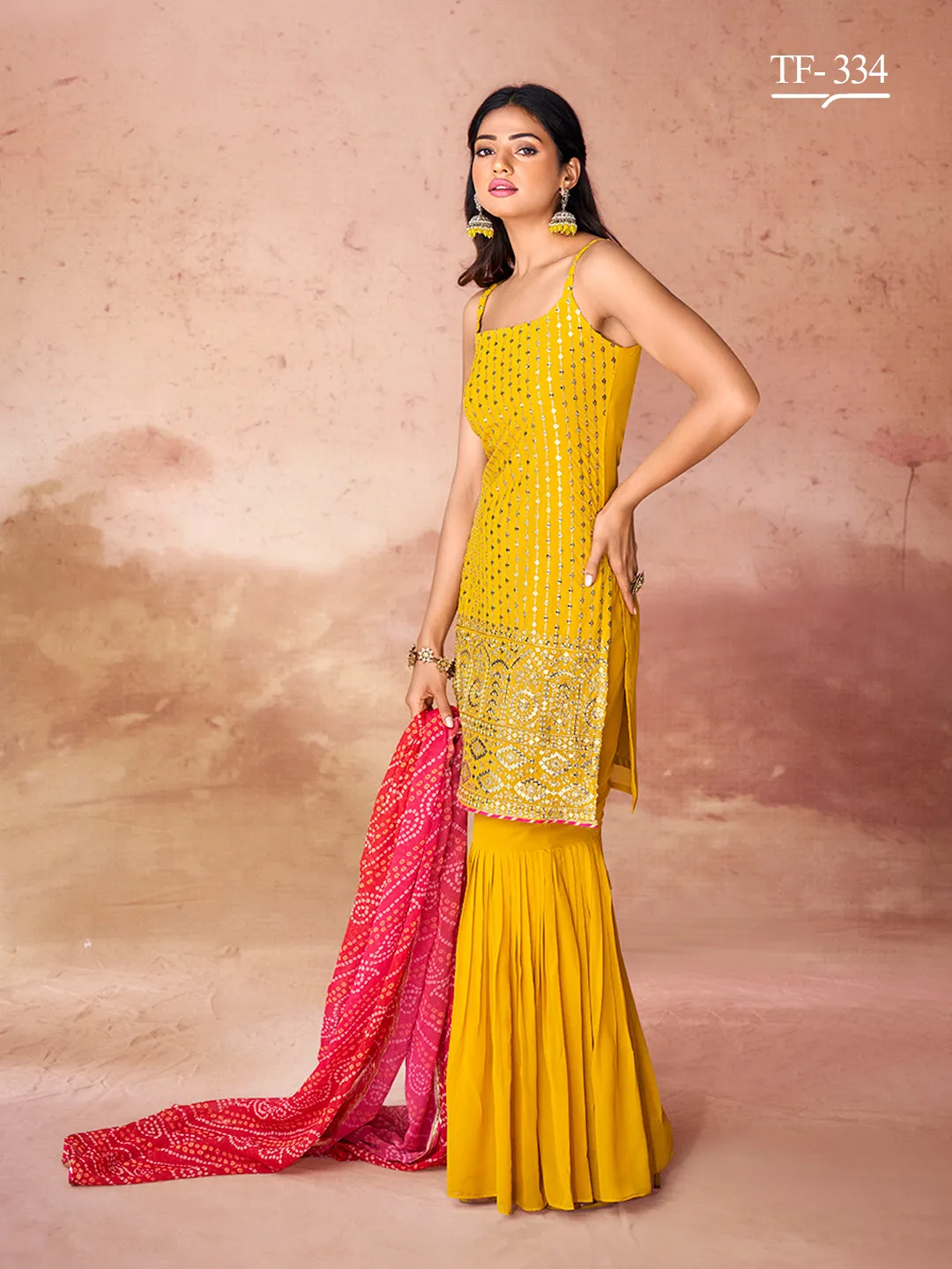 Chic Mustard Short Top Gharara Set with Dupatta