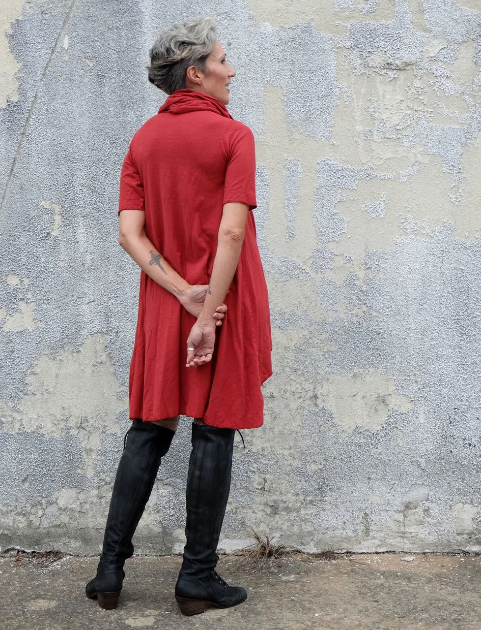 Chunky Cowl Petal Front Short Dress
