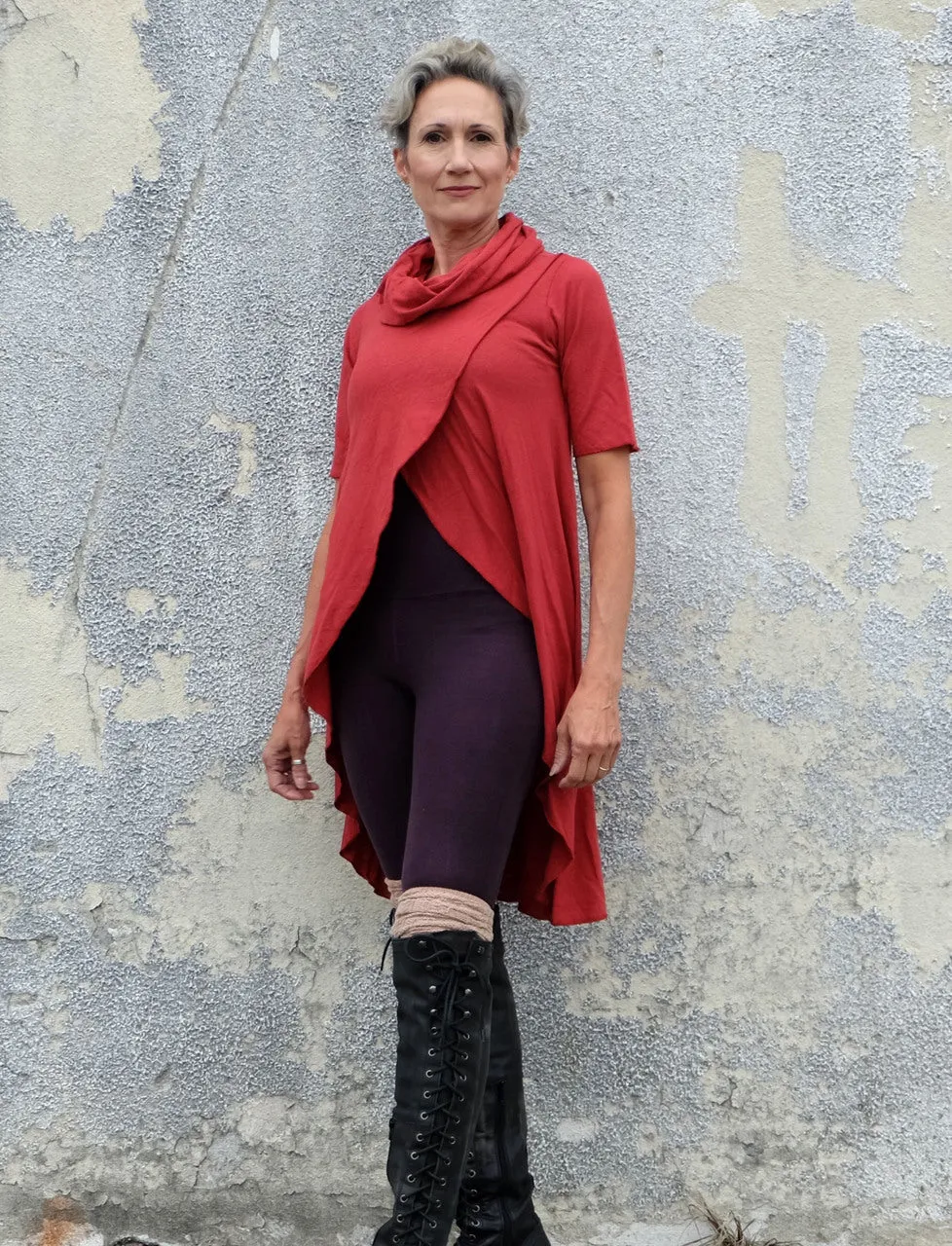 Chunky Cowl Petal Front Short Dress
