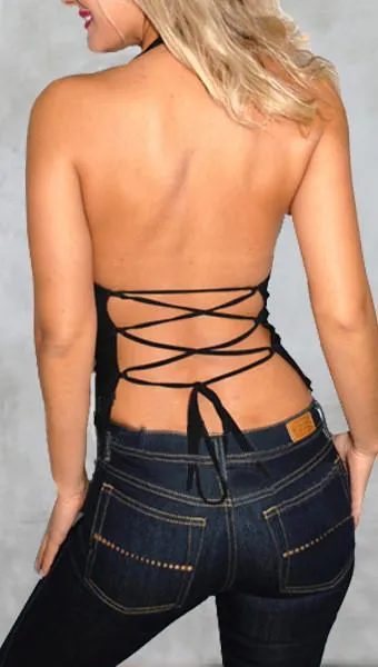 Clearance Back Cross Halter Sleeveless Skinny Pure Color Sexy Vest