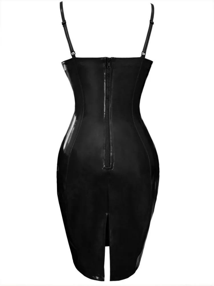 Deep V-neck Short Bodycon PU Club Dress