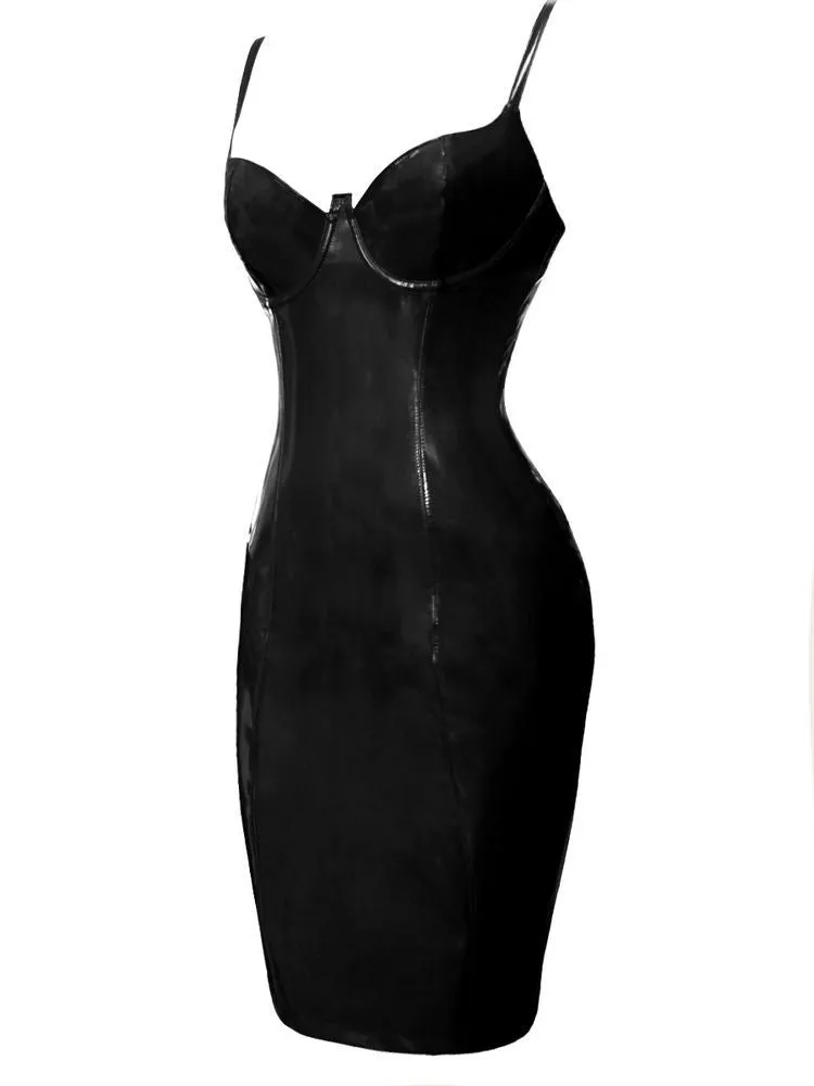 Deep V-neck Short Bodycon PU Club Dress