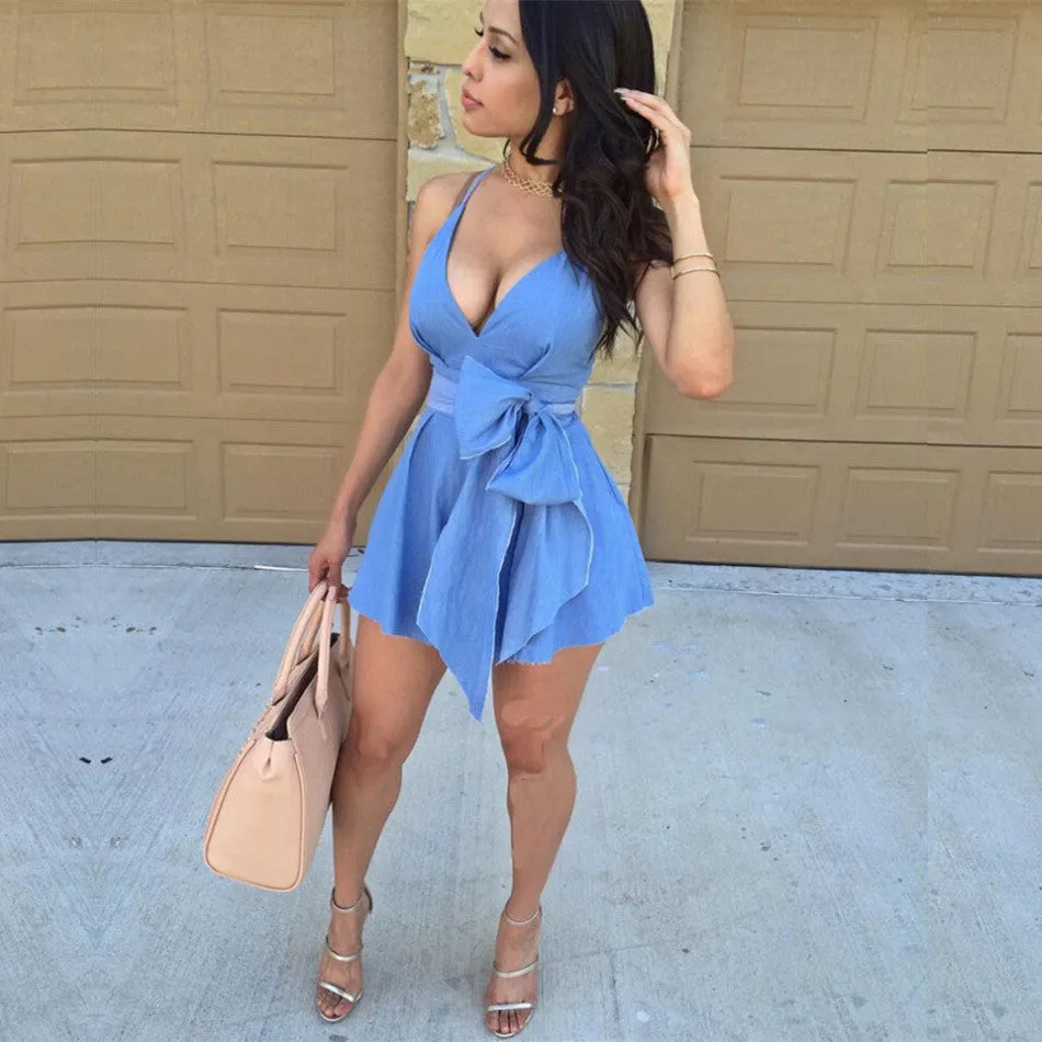 Deep V-neck Straps Short Slim Dress