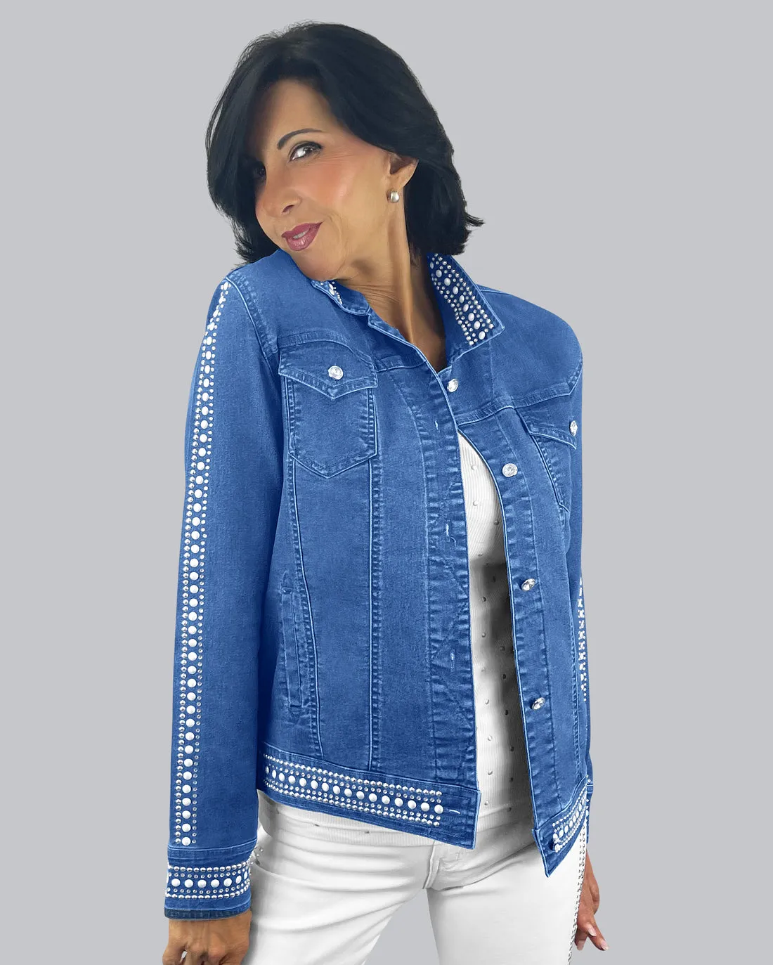Denim Bolero Jacket w/ Embellished Details