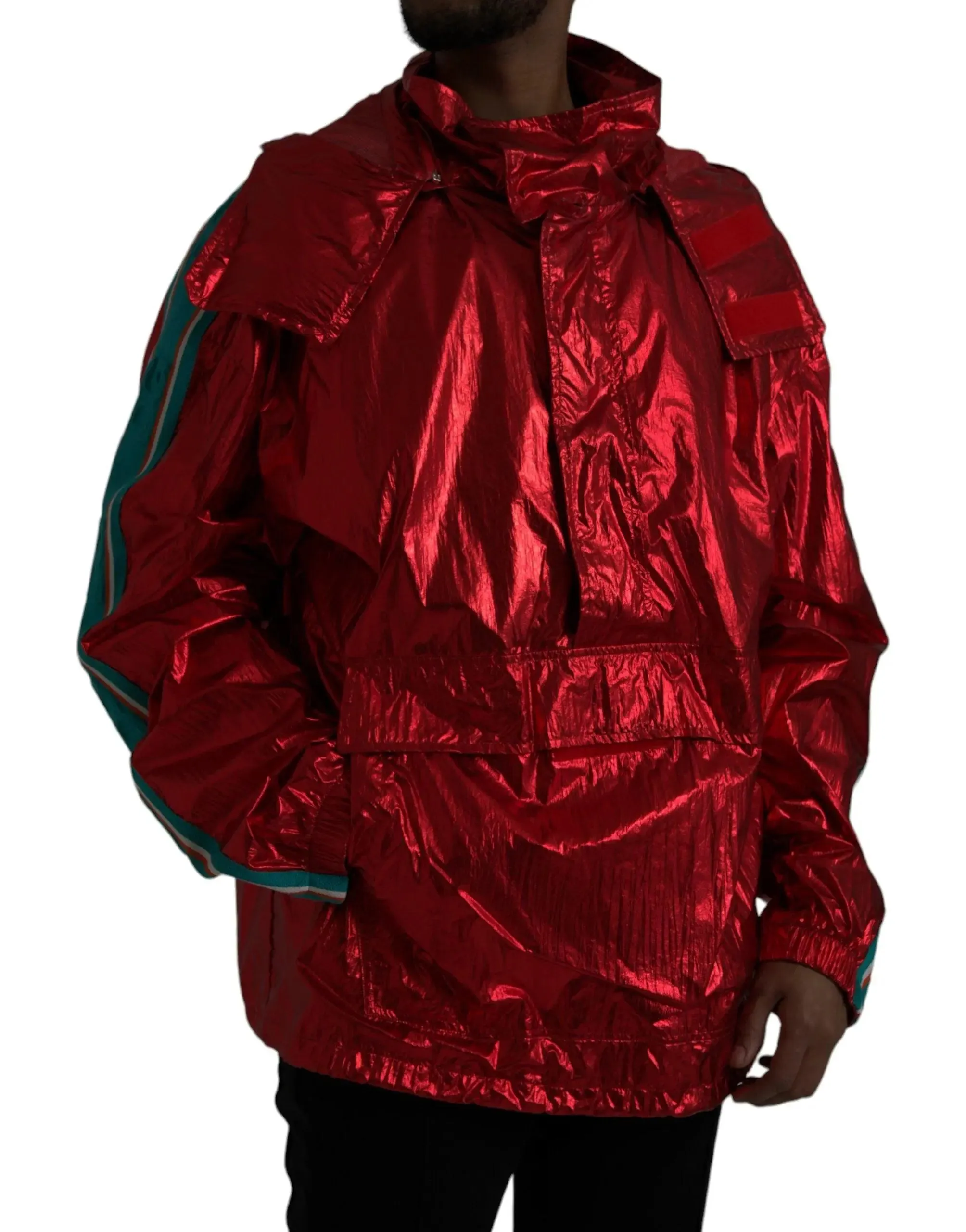 Dolce & Gabbana Red Nylon Hooded Pullover Jacket
