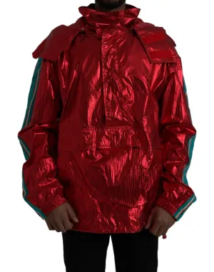 Dolce & Gabbana Red Nylon Hooded Pullover Jacket