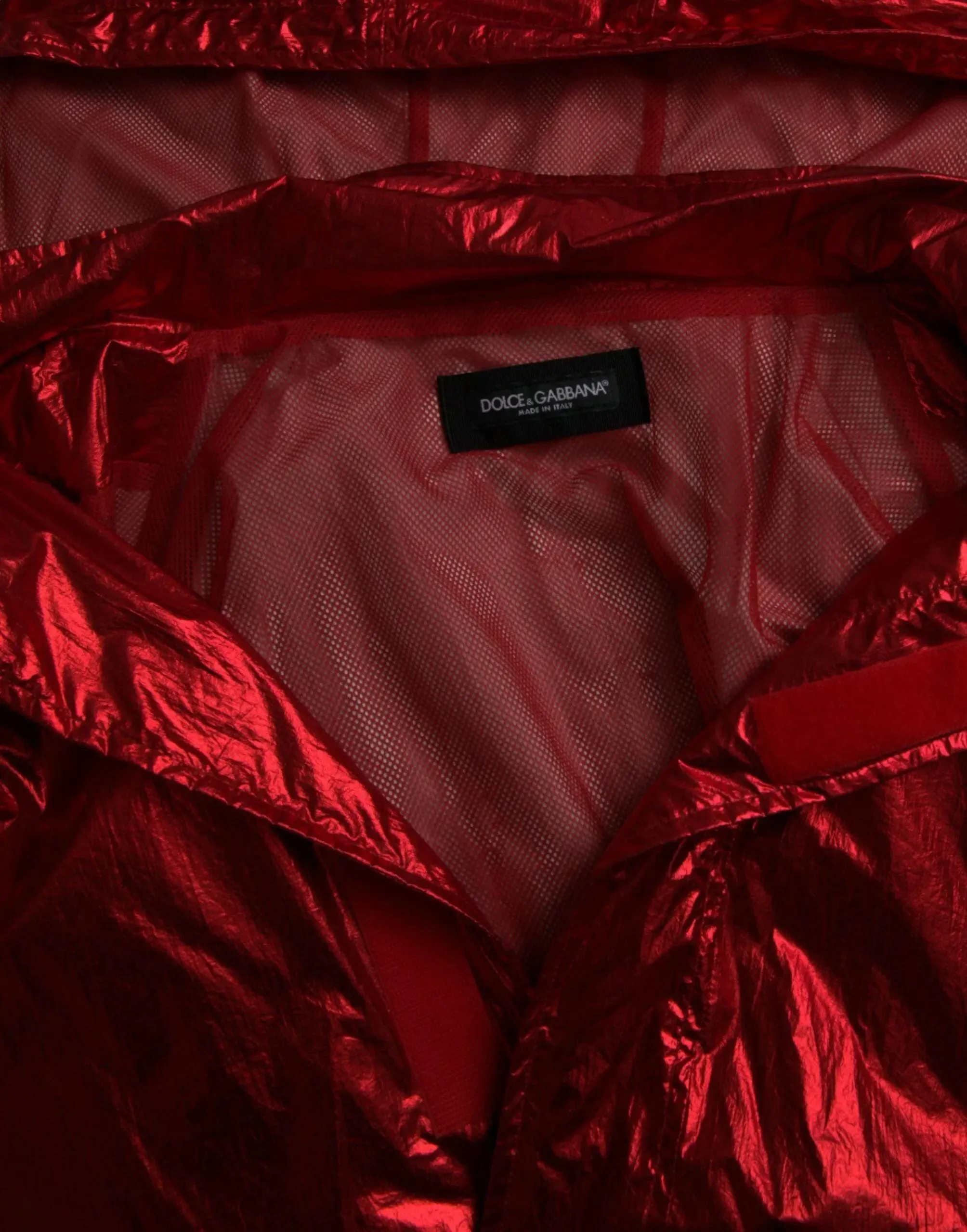 Dolce & Gabbana Red Nylon Hooded Pullover Jacket