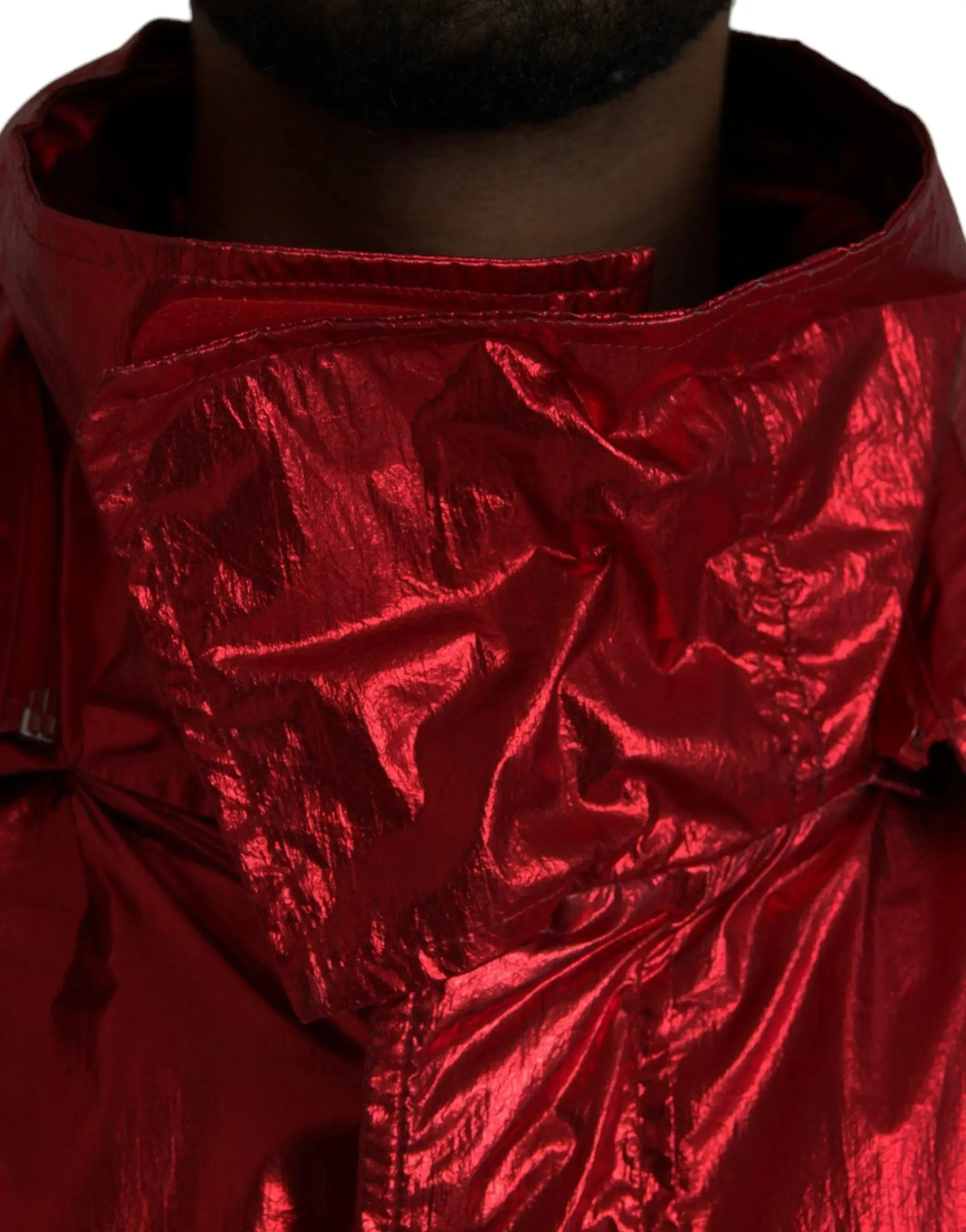 Dolce & Gabbana Red Nylon Hooded Pullover Jacket