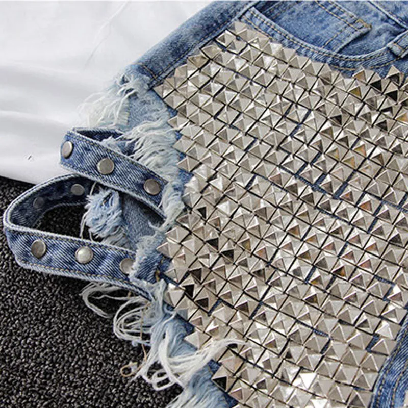 Embellished Punk Rivet Denim Hot Pants