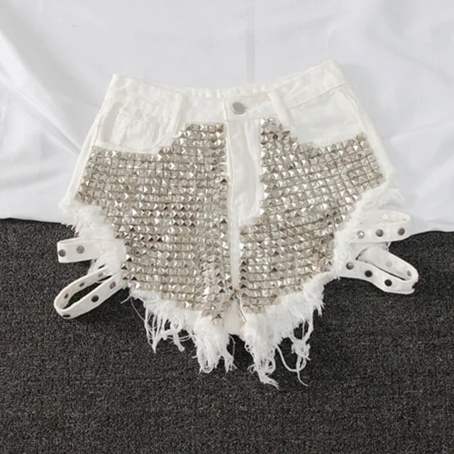 Embellished Punk Rivet Denim Hot Pants