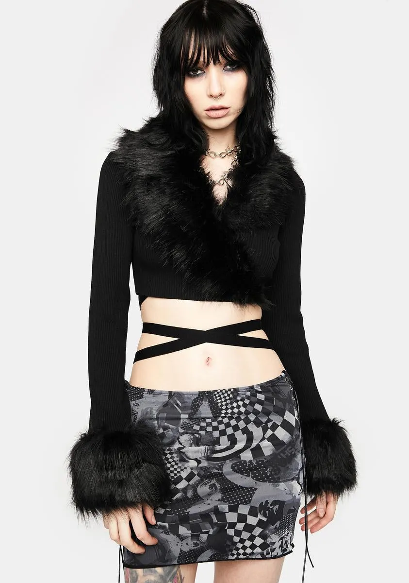 Faux Fur Knitted Wrap Top