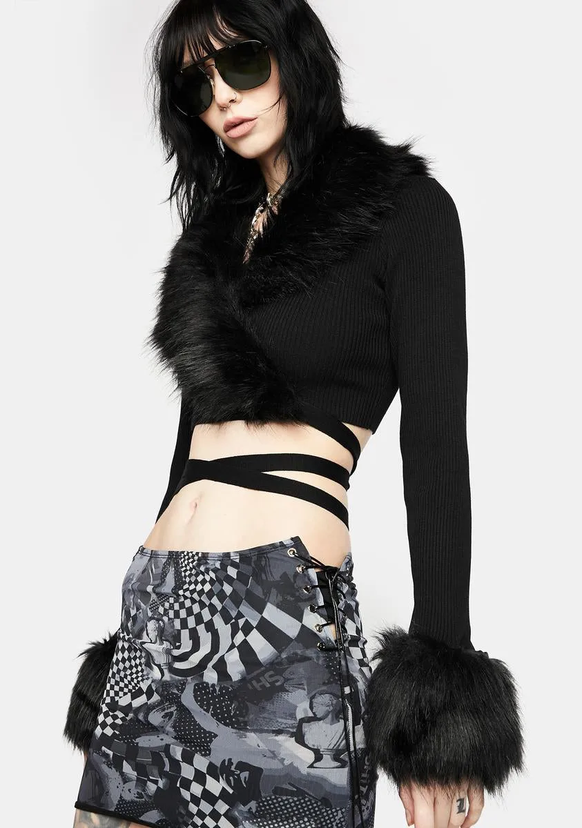 Faux Fur Knitted Wrap Top
