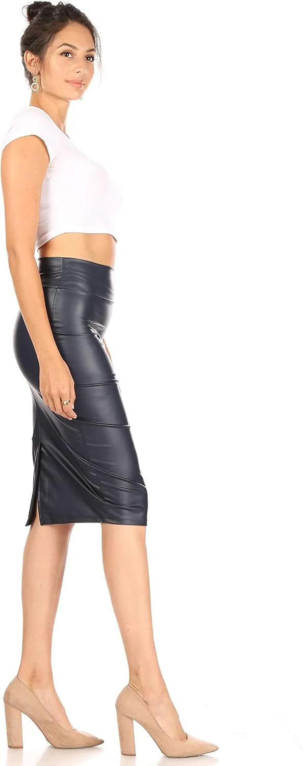 Faux Leather Skirts for Women High Waisted Leather Bodycon Pencil Skirt
