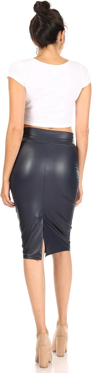 Faux Leather Skirts for Women High Waisted Leather Bodycon Pencil Skirt