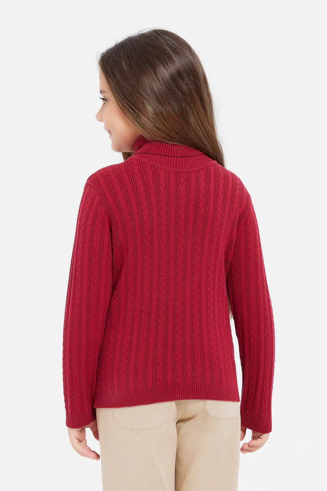 Girls Red High Neck Pullover