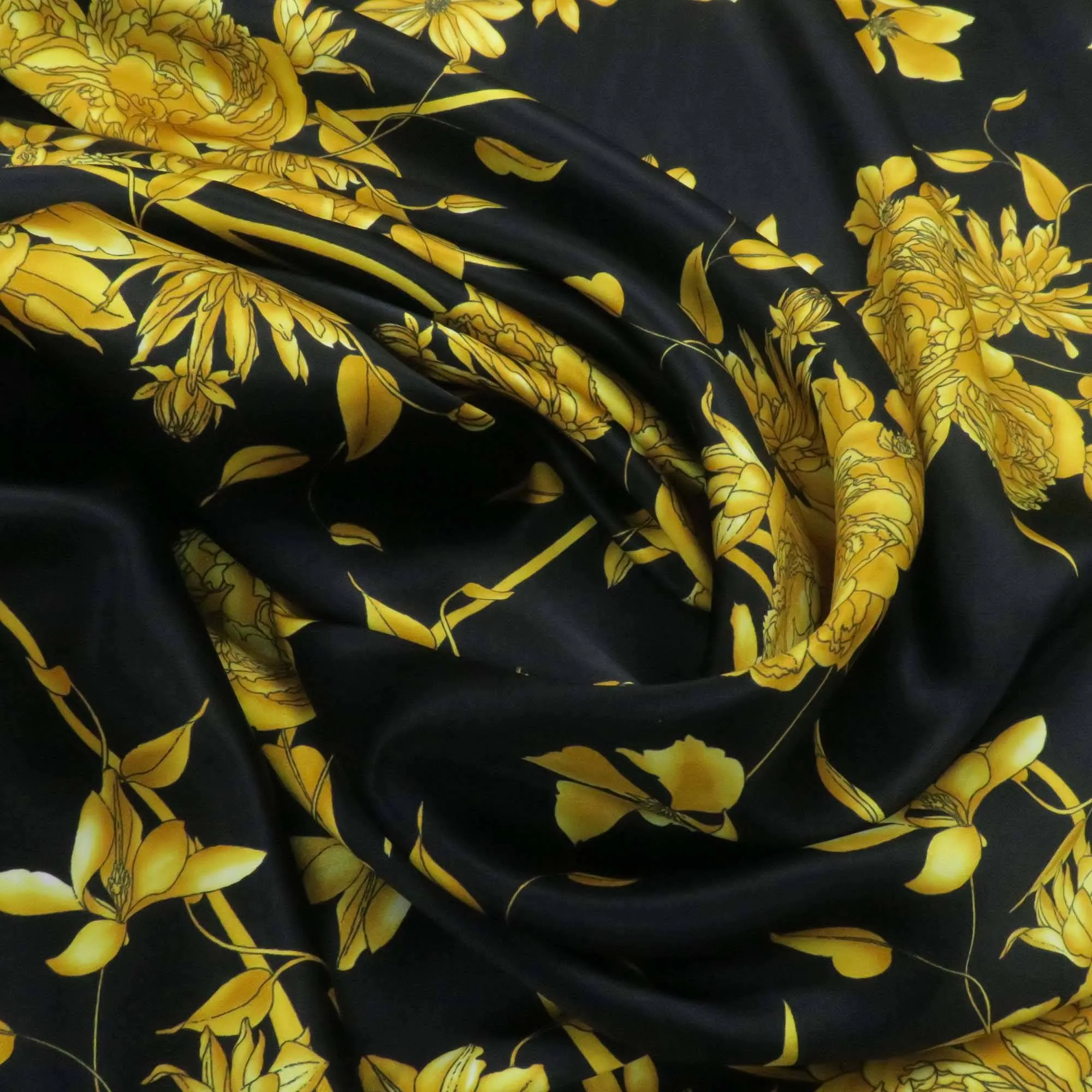 Golden Floral Abstract Printed Silk