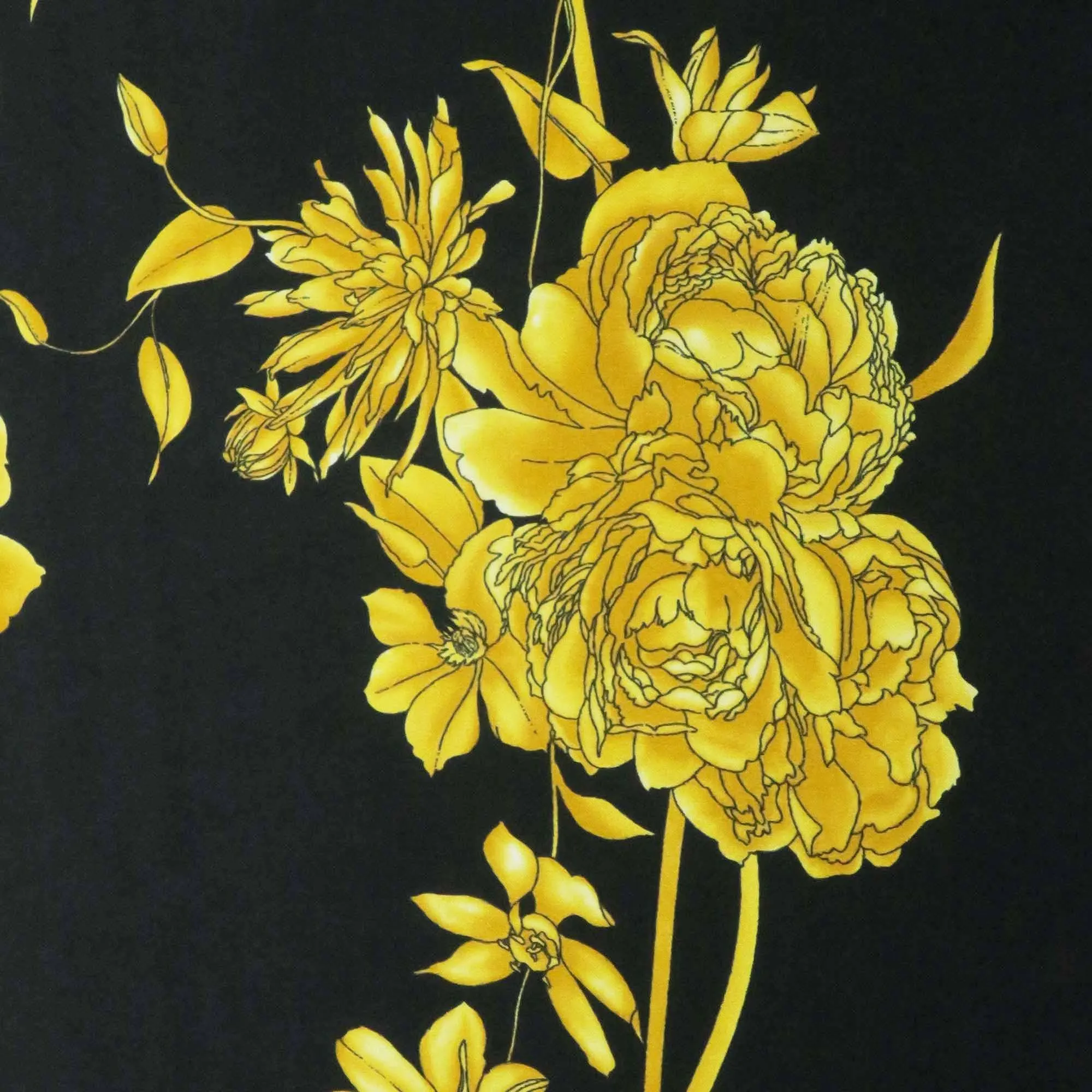 Golden Floral Abstract Printed Silk