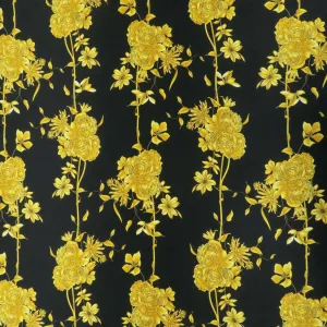 Golden Floral Abstract Printed Silk