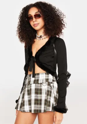 Got A Gift Faux Fur Trim Cardigan