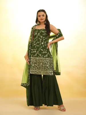 Green Embroidered Georgette Sharara Suit with dupatta