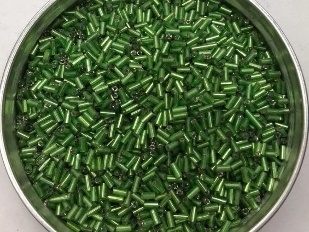 Green Lustre Pipe Glass Seed Beads- 4.5 mm