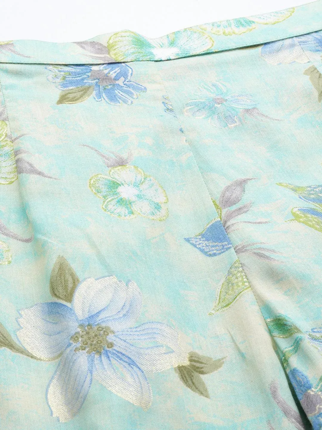 Green Printed Cotton Tunic With Palazzos