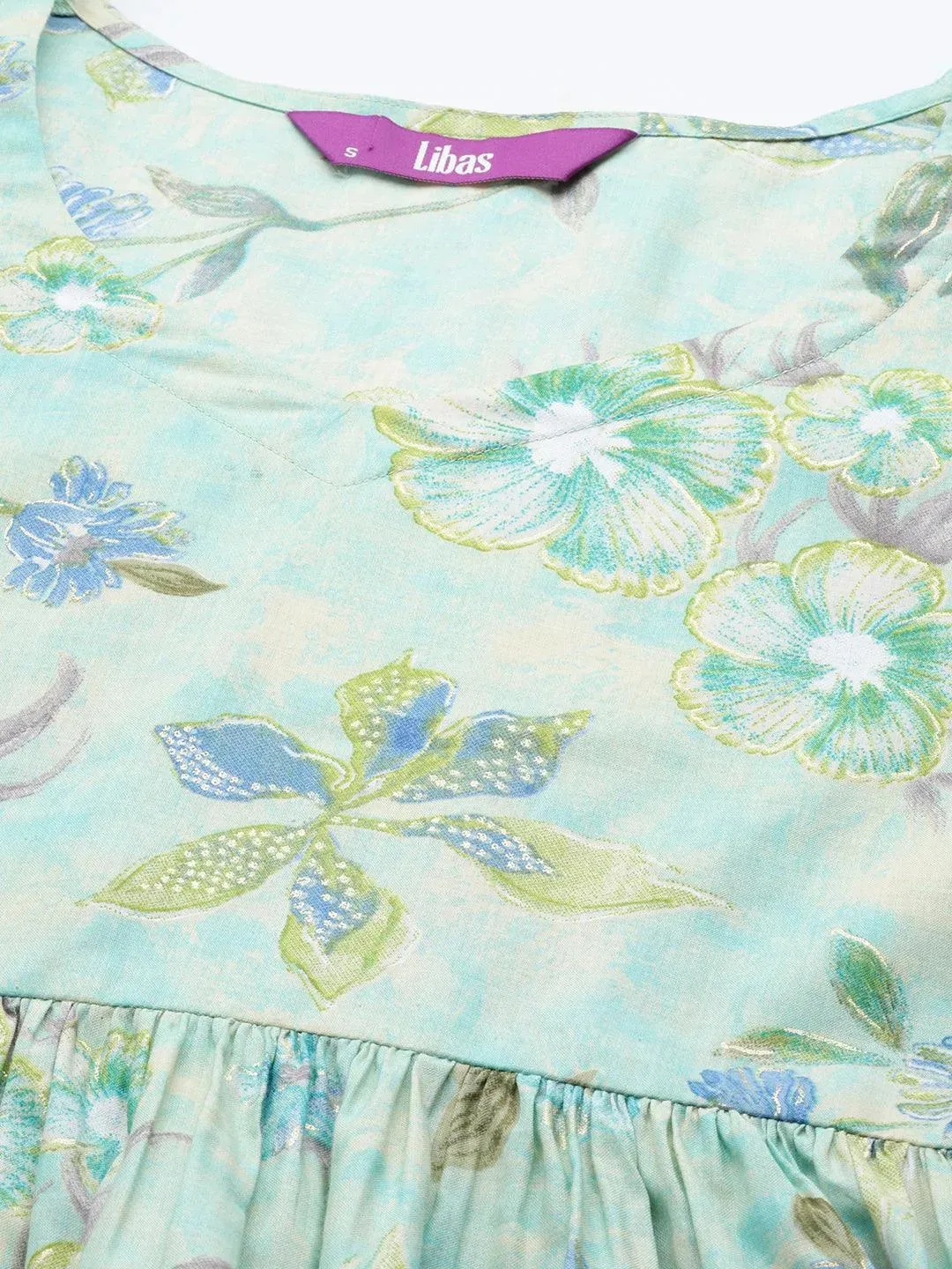 Green Printed Cotton Tunic With Palazzos