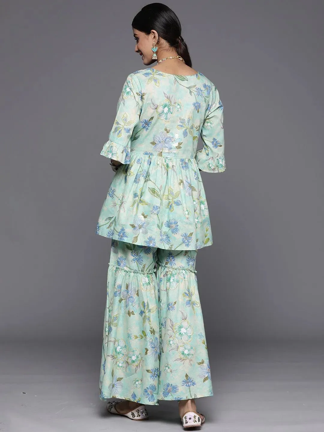 Green Printed Cotton Tunic With Palazzos