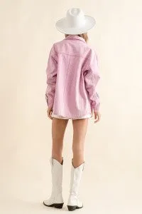 HIGH LUXURY EMBELLISHED SPARKLE STONE STRIPE BOYFRIEND DENIM JACKET