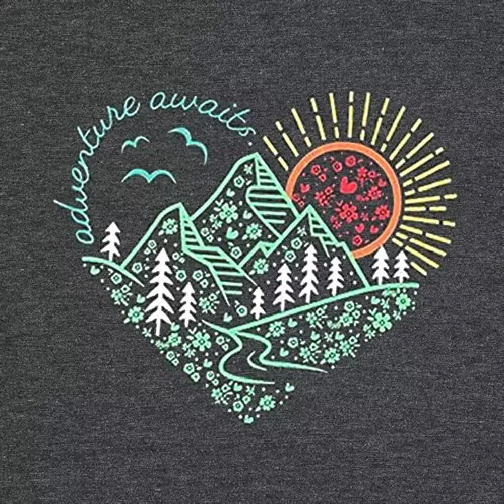 Hike Mountain Camping T Shirt for Women Adventure Awaits Nature Travel Short Sleeve Pine Tree Kindness Heart Printed Top