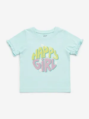 HOP Kids Mint Text Printed Cotton T-Shirt