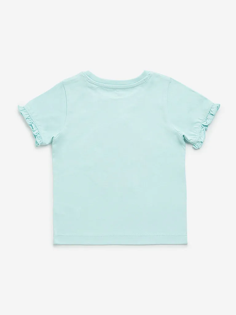 HOP Kids Mint Text Printed Cotton T-Shirt