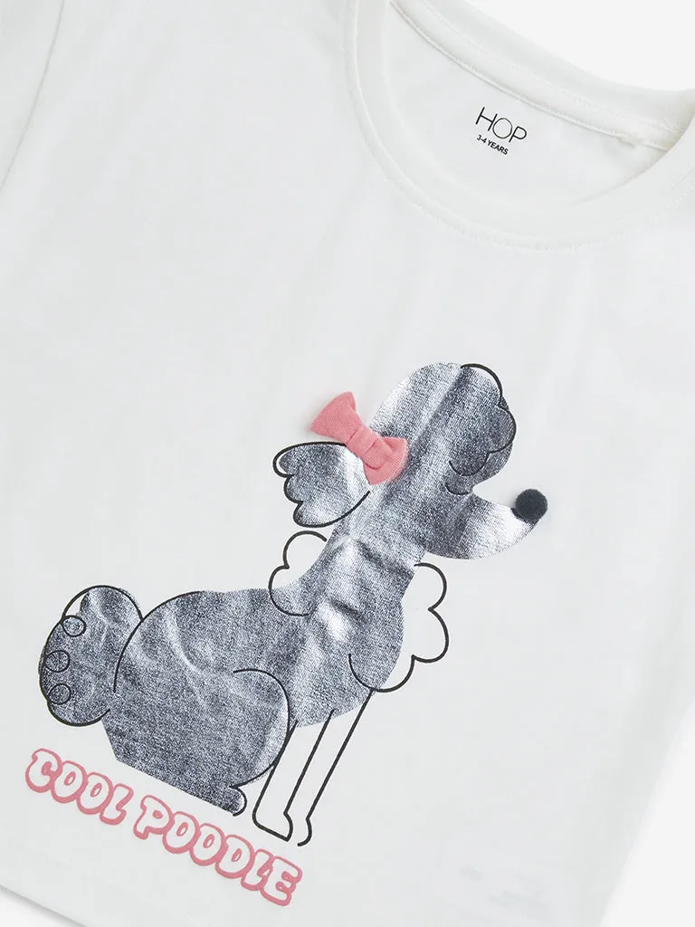 HOP Kids White Animal Printed Cotton T-Shirt