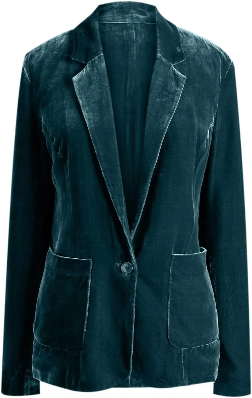 Hot New Women Velvet Blazers Notched V-Neck Long Sleeve Cardigan Short Button Suit Jackets Evening Party Petite Coats