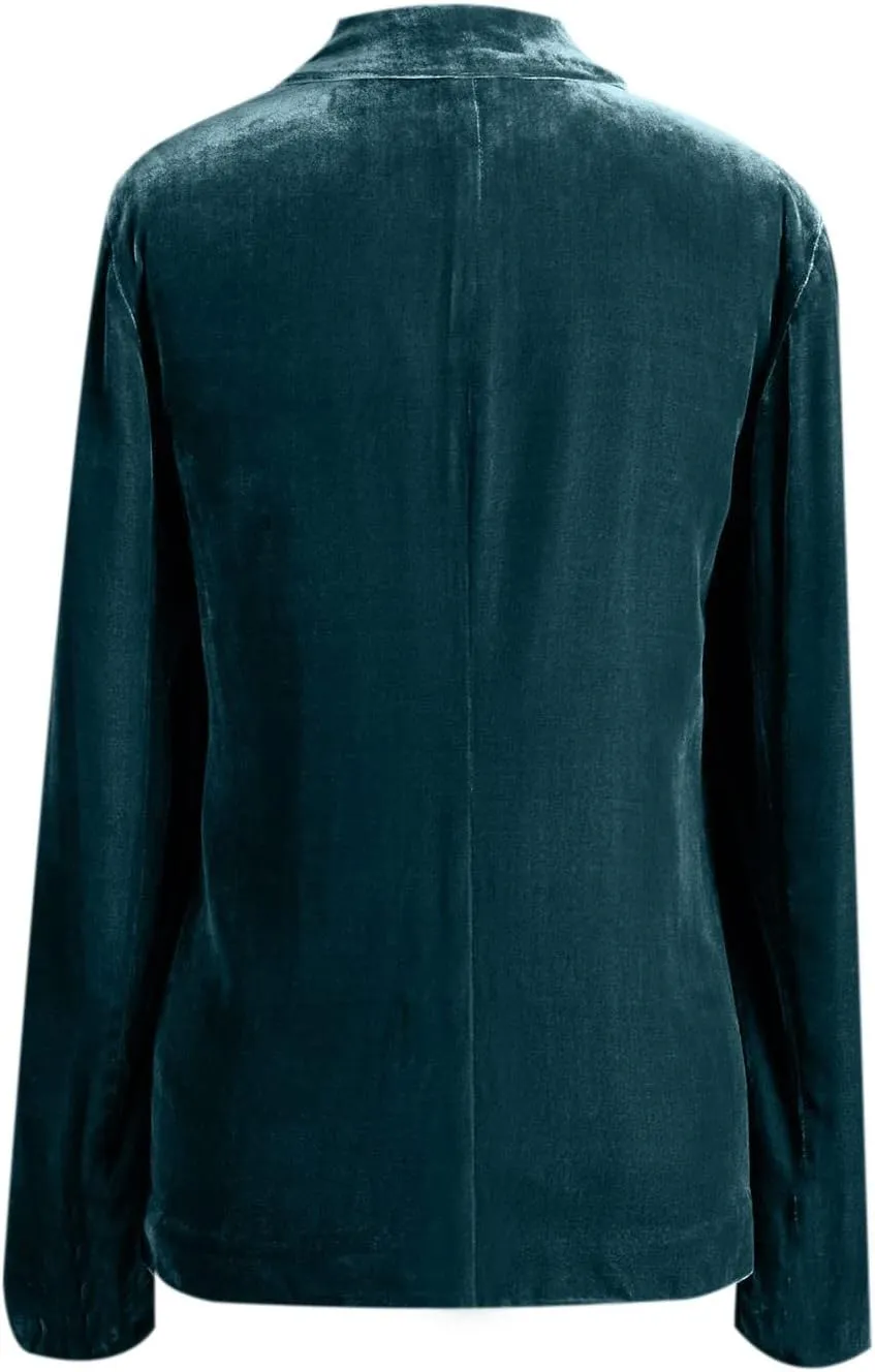 Hot New Women Velvet Blazers Notched V-Neck Long Sleeve Cardigan Short Button Suit Jackets Evening Party Petite Coats