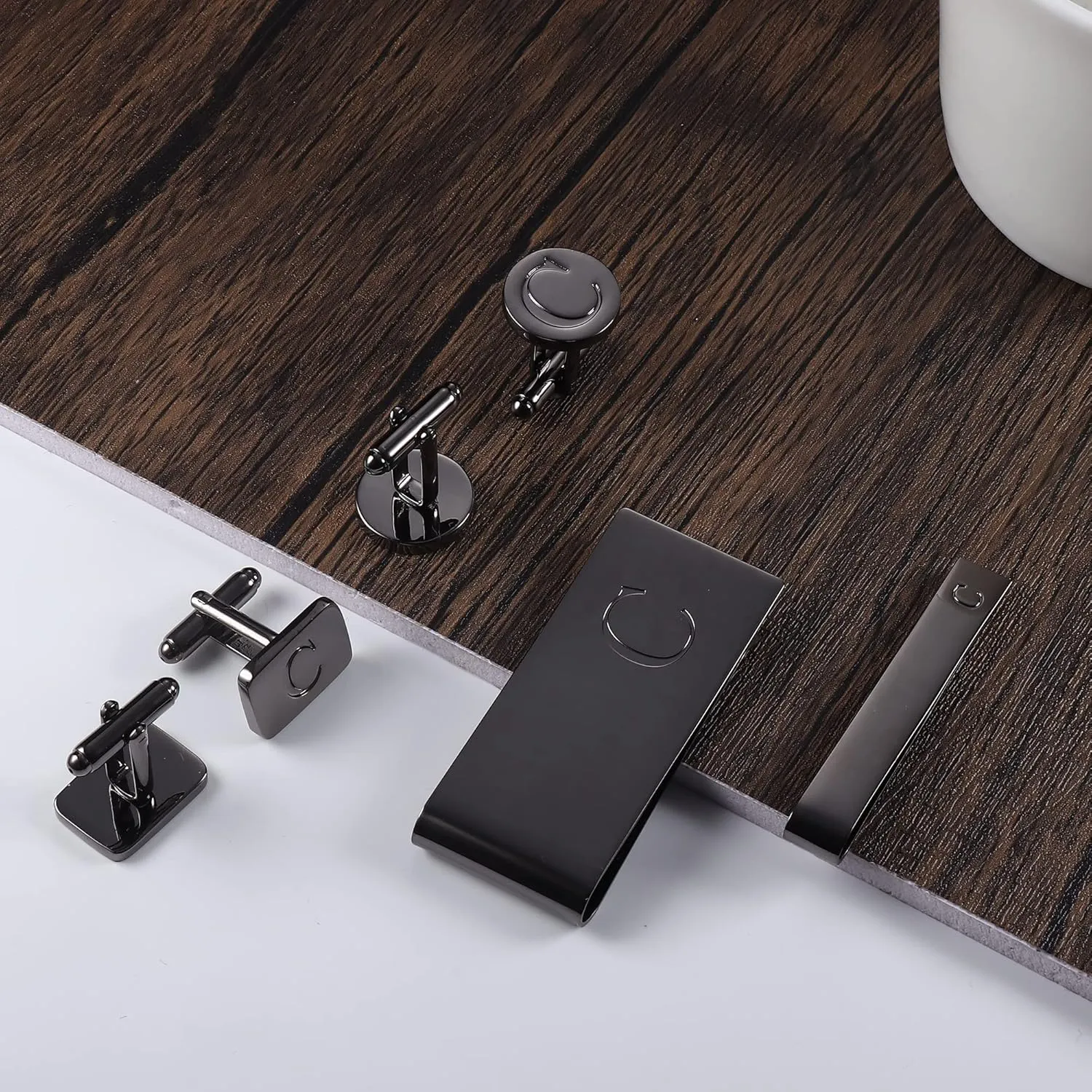 JOERICA Initial Cufflinks for Men and Tie Clip Set for Men Alphabet Letter Wallet Tie Clips and Cuff Link with Gift Box For Father Husband