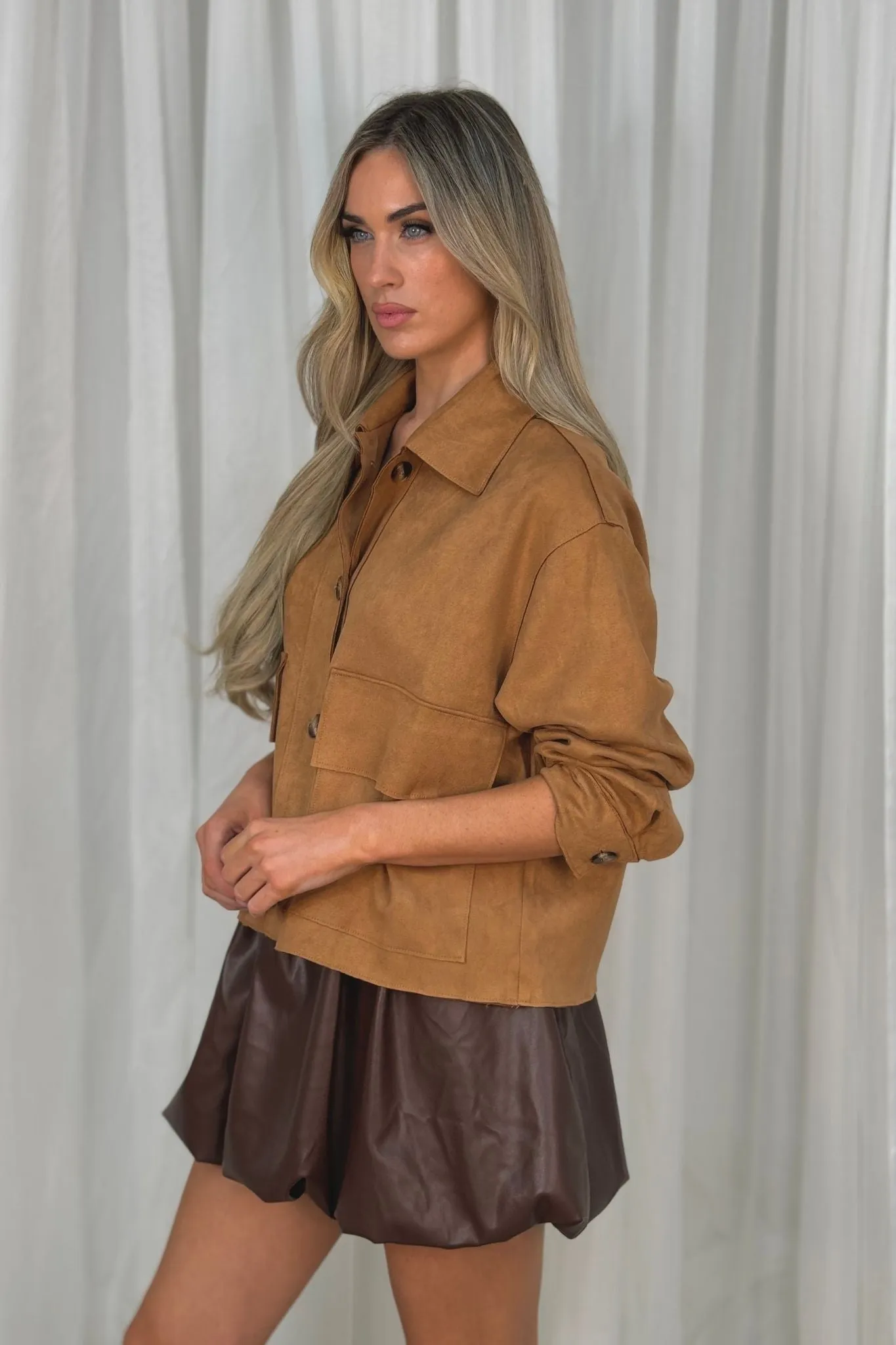 Kiera Faux Suede Jacket In Camel