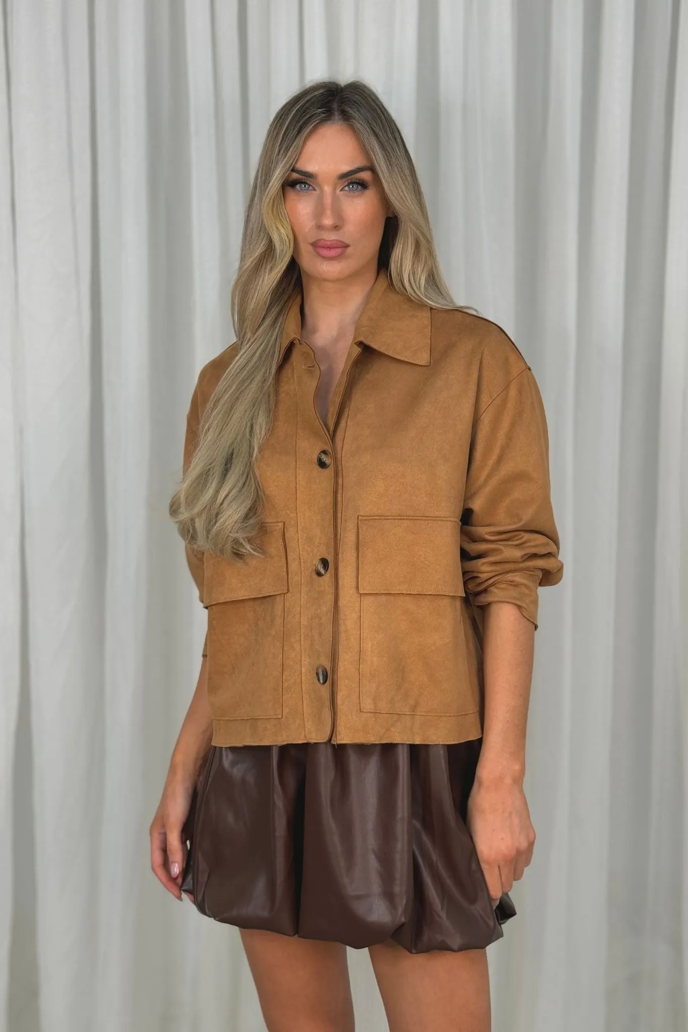 Kiera Faux Suede Jacket In Camel